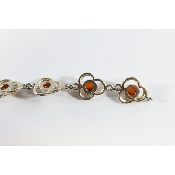 7 3/4" Modernist Sterling Silver Amber Cabochon Bracelet Lobster Clasp - Picture 10 of 12